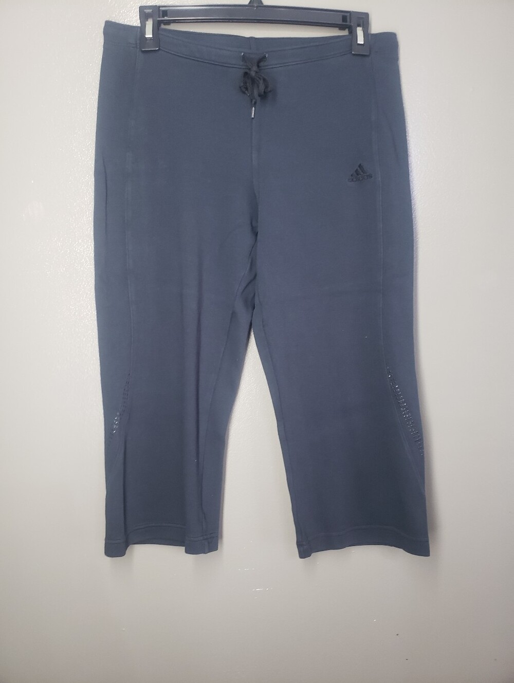 Adidas Vintage Womens Black Capri Leggings Size Small Drawstring Fit Big